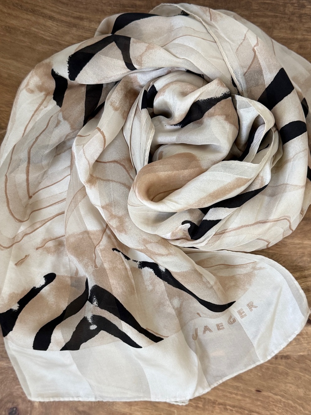 Jaeger Vintage Silk Animal Print Scarf - Beige Black